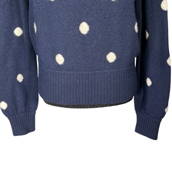 J. Crew Navy Polka Dot Sweater Merino Wool Alpaca Dark Blue Warm Pullover Medium - Picture 10 of 14